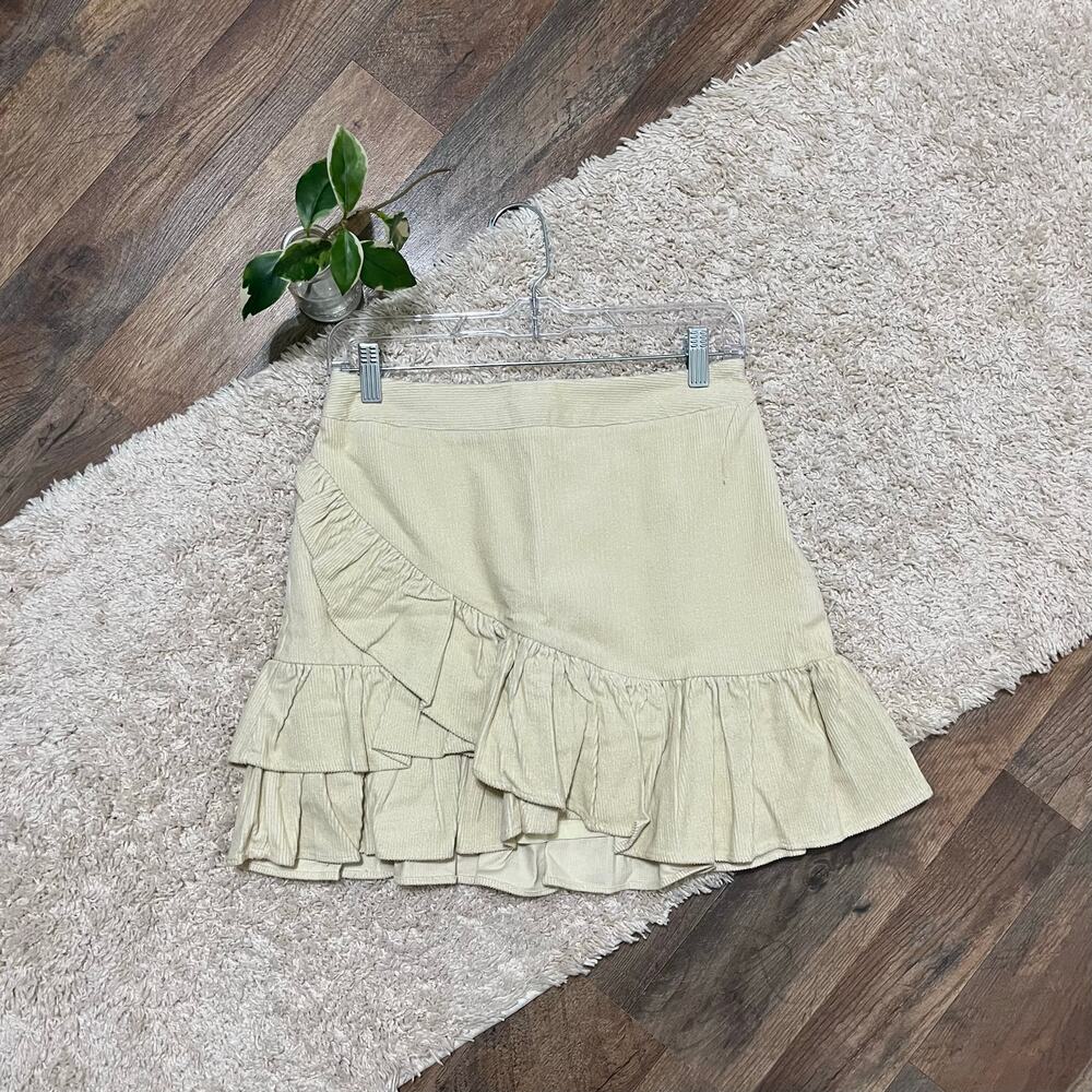 Altar'd State Size Small Cream Corduroy Ruffle Tiered Faux Wrap Mini Skirt NWOT
